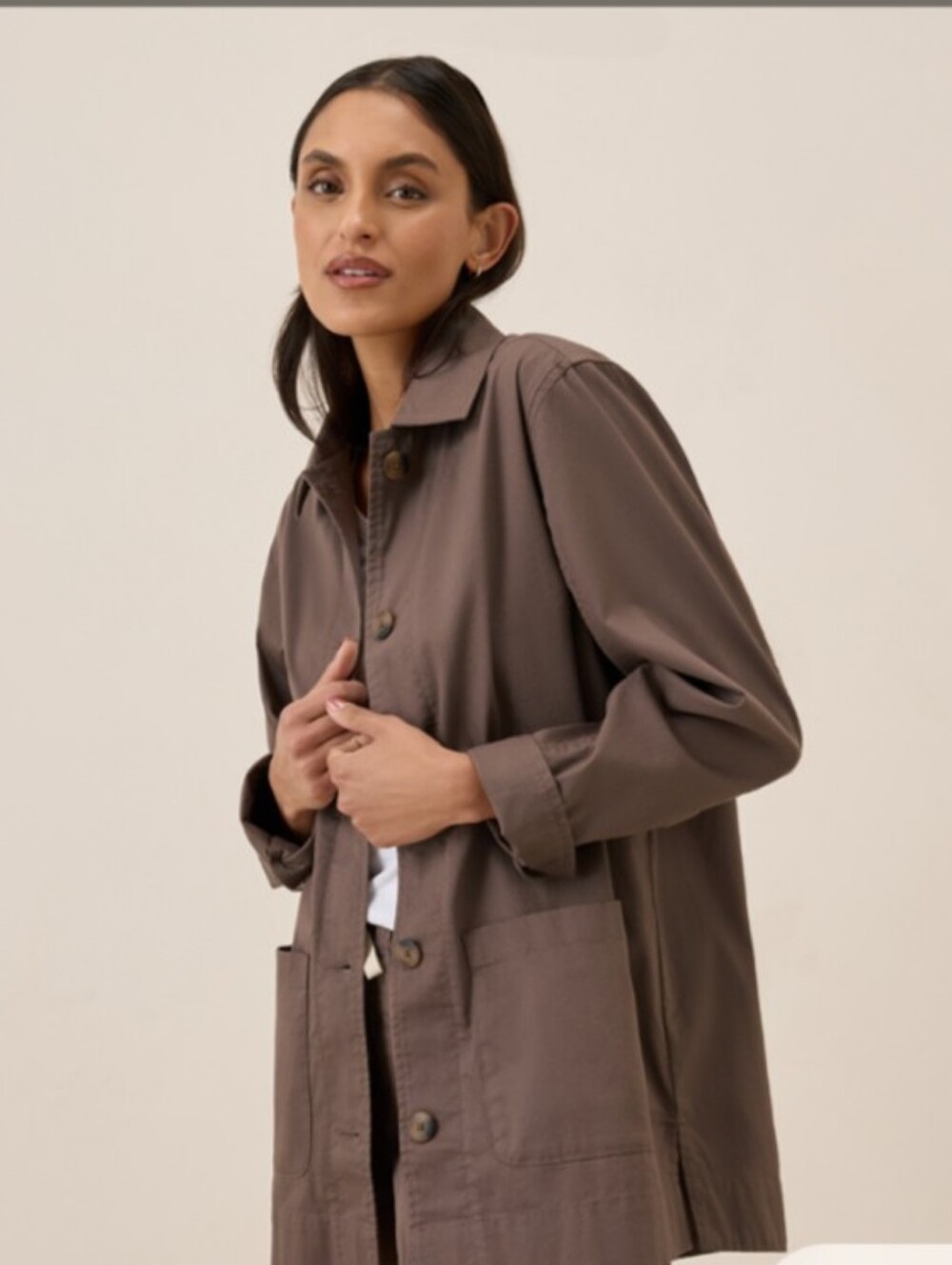 Pact Organic Cotton Daily Twill Oversized Chore Jacket Shacket Deep Taupe Medium